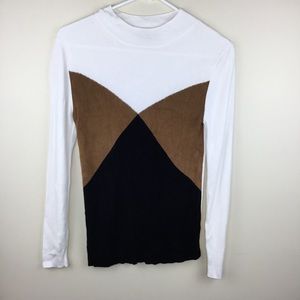 Polagram Knit Blouse Long Sleeve Color Block SM